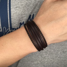 Newest Fashion Men Leather Bracelet Brown Braid Multilayer Rope Chain Stainless Steel Magnetic Clasp Bracelets Man Jewelry Gifts 2024 - buy cheap
