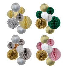 8pcs/set Christmas Decoration Gold Silver Paper Lantern 6" Red Green Honeycomb Pom Pom Birthday Party Decor Hanging Paper Crafts 2024 - buy cheap