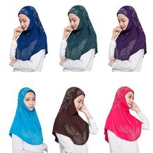 Protetor de cabeça feminino com strass, amira hijab muçulmano, lenço de cabeça, envoltório islâmico, lenço para cabeça, cobertura total, turbante 2024 - compre barato