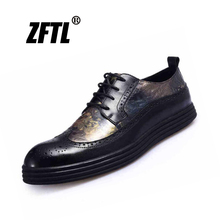 ZFTL/Мужские модельные туфли; мужская деловая обувь из натуральной кожи с перфорацией; обувь на платформе; Мужская Повседневная Деловая Обувь На Шнуровке; 0101 2024 - купить недорого