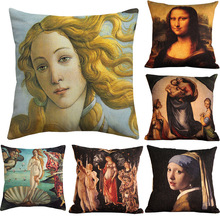 Capa de almofada europeu da famosa pintura, tecido vintage, pintura a óleo, almofadas, sofá, em linho, 45x45cm 2024 - compre barato