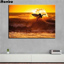 DIY diamond painting cross stitch Sunset Surfing,3d Diamond Embroidery Seascape mosaic puzzle picture,wall sticker B190 2024 - buy cheap