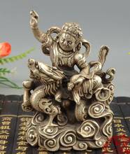 Old Tibet Buddhism Silver Ride Dragon White Jambhala Wealth God Buddha Statue 2024 - buy cheap