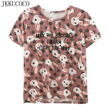 JKKUCOCO Print Letters Casual T-shirt Women t shirt Dot Rabbit Shirt Women Tops Short Sleeve Summer Tees Cotton t shirt 3 Color 2024 - buy cheap