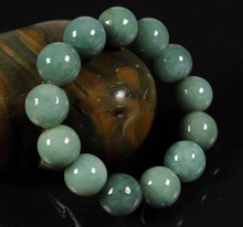 Pulsera de cuentas de grado A (Jadeíta verde aceite) tallada, de 16-17mm, con certificado fino 2024 - compra barato