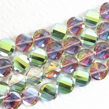 Charms green crystal glass AB color 14mm newly round coin faceted loose beads diy high quality Jewelry 15"B746 2024 - buy cheap