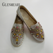 Women Flats Loafers Casual Shoes Woman Fashion Rhinestone Pearl Slip On Round Toe Female Fisherman Shoes Spring Summer New DE 2024 - buy cheap