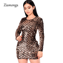 Ziamonga Women Sequin Evening Party Dress Sexy Backless O-Neck Sheath Bandage Dress Elegant Spring Long Sleeve Female Dresses 2024 - buy cheap