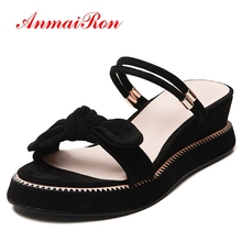 ANMAIRON   Kid Suede  Basic  Wedge Sandals  Casual  Slip-On  Solid  Woman Sandals 2019 Summer Size 34-39 LY1546 2024 - buy cheap