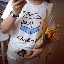 2021 Summer Fashion Kawaii Milk Box Printing Short Sleeve T-shirts for Women Casual Women Tops Cotton Girl T shirt Top 2024 - buy cheap