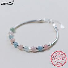 s925 Sterling Silver Chains Bracelets For Women Round Colorful Crystal Stone Strand Bracelet Bangles Morganite Fine Jewelry 2024 - buy cheap