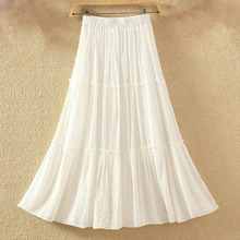 2019 Women Casual Linen Cotton Long Skirts Solid Elastic Waist Pleated Maxi Skirts Beach Boho Vintage Summer Skirts 2024 - buy cheap