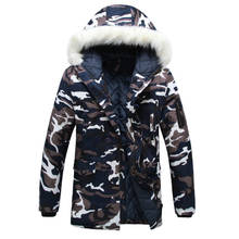 Мужские парки, зимняя утепленная камуфляжная парная одежда, стеганая куртка, Мужское пальто с капюшоном, теплое пальто с меховым воротником, верхняя одежда для мужчин 5XL 2024 - купить недорого
