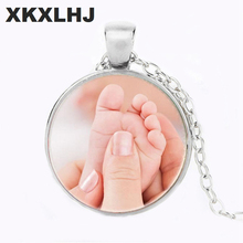 XKXLHJ Mom's Baby Little Angel Parent-child Necklace Cute Baby Foot Feet Photo Crystal Glass Cabochon Necklace Love Gift Jewelry 2024 - buy cheap