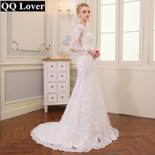 QQ Lover New Long Sleeve Mermaid Lace Wedding Dress 2021 Sexy V-neck Beaded Applique Wedding Bride Dress Vestido De Noiva 2024 - buy cheap