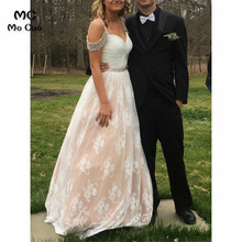 Elegant A-Line Lace Evening Prom Dresses Long Beaded Cap Sleeve Tulle V-Neck Formal Evening Party Dress Custom Made 2024 - buy cheap