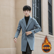 Autumn and winter new men's woolen coat, lapel trend Korean version of the slim men's long windbreaker thick warm jacket 2024 - buy cheap