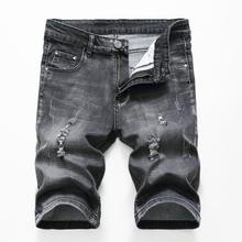 Летние повседневные шорты Для мужчин; короткие брюки; модная потертые прямые тонкие джинсовые шорты мужские черные Рваные джинсовые шорты по колено 2024 - купить недорого