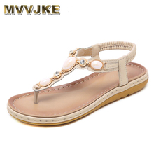 MVVJKE Summer Women Flip Flop Flat Sandals Shoes Woman Fashion Crystal Bead Bohemian Ethnic Retro Gladiator Rome Sandals 2024 - buy cheap