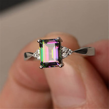 Anel de zircônia quadrada colorida, anéis criativos banhados a prata para mulheres e homens, joias, presente, anel 2024 - compre barato