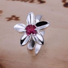 Anillos Chapado en plata R053 para mujer, venta al por mayor, envío gratis, regalos de Navidad, joya incrustada de moda, anillo rosa, piedra roja 2024 - compra barato