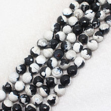 Wholesale Faceted White-Black Agates 6-12mm Round Beads 15"For DIYJewelry making!We provide mixed wholesale for all items ! 2024 - buy cheap