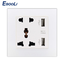 Esooli-enchufe de pared con Panel de vidrio, toma de corriente eléctrica Universal de 5 orificios con puerto de carga USB Dual de 2100mA 2024 - compra barato