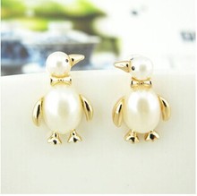 Pendientes de pingüino con lazo de perla, joyería Coreana de lujo, aretes femeninos, aretes, joyas, bisutería 2024 - compra barato