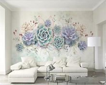 beibehang wallpaper 3d on the wall Small fresh succulents watercolor 3d wallpaper home decor tv background wall papel de parede 2024 - buy cheap