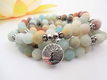 108 Mala Beads Tree Of Life Bracelet  Wrist Bracelet Yoga Prayer Bracelets 4 Laps Bracelets 8mm Matte Amazonite Necklace 2024 - buy cheap