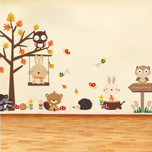Animais bonitos adesivos de parede árvore para crianças removível crianças quarto decalques de parede de decoração para casa dos desenhos animados da coruja de parede artes 2024 - compre barato