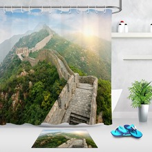 Водонепроницаемая занавеска для душа LB с изображением старинной Великой стены из Китая, живописная Гора, s занавеска для ванной комнаты с ковриком, набор для украшения ванны 2024 - купить недорого