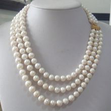 triple strands 9-10mm Real Australian south sea white pearl necklace 18-22" 2024 - buy cheap