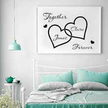 Pegatina de pared con nombre personalizado, calcomanía de vinilo con nombre romántico, corazón, boda, decoración del hogar 2024 - compra barato