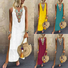 Summer 2019 Women Sleeveless Boho Long Dress Holiday Casual Solid Maxi Sundress Beach Party Elegant Kaftan Dresses Plus Size 3XL 2024 - buy cheap