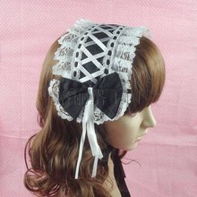 Lolita faixa de laço de princesa para cabelo, acessório de renda preto e branco para cabelo 2024 - compre barato