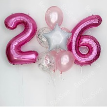 10 шт./лот большой размер 40 дюймов розовый номер 26 фольгированные гелиевые шары с белой звездой 10 "латексные украшения на день рождения Юбилей 2024 - купить недорого