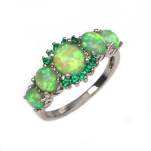 JZ0218 Verde opal de fogo de prata banhado a anéis de casamento por atacado presente mulheres jóias tamanho do anel 5-12 2024 - compre barato