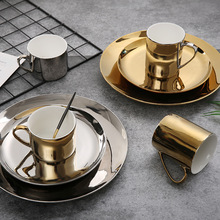 Ceramic Breakfast Plate Coffee Mug Nordic Golden Dinnerware Set Pastry Dish Dessert Tray Luxury Water Mug Tea Cup Saucer 1pcs 2024 - buy cheap