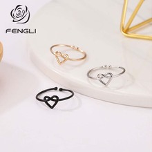 FENGLI Classic Tie Heart Rings Gifts for Women Adjustable Jewelry Black Geometric Lovely Simple Mini Friendship Accessories 2024 - compre barato