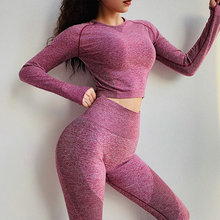2PCS Yoga Set Women Long Sleeve Crop Tops With High Waist Tummy Control Sport Leggings Gym Clothing Ombre Seamless Sport Suit 2024 - buy cheap