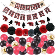 Lumberjack Happy Birthday Party Decorations Birthday Banners Woodland Themed Timber Buffalo Plaid Garland Black and Red Balloons 2024 - buy cheap