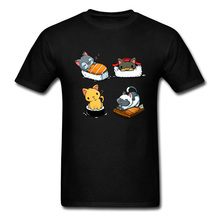 Camiseta masculina com estampa de enrolar sushi, camiseta estilo kawaii para o verão, presente para homens, camiseta preta engraçada 2024 - compre barato