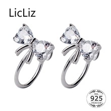 LicLiz New 925 Sterling Silver CZ Crystal Bowknot Open Clip Earrings for Women Clear Zircon White Gold Knot Jewelry LE0568 2024 - buy cheap
