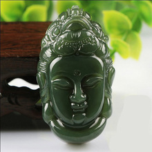Free shipping green Chinese stone pendant Guanyin Bodhisattva head pendant for security and peace pendant 2024 - buy cheap