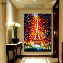 Cuadro de Arte de pared de la Torre Eiffel, lienzo texturizado pintado a mano, Pintura Al Óleo Abstracta moderna, decoración del hogar, regalo sin marco H039 2024 - compra barato
