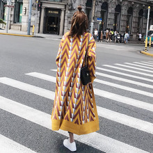 2019 Spring and Autumn Fashion Striped Knitting Trench Coat Women Street Style Gold Open Stitch Loose Casual Trench 2024 - buy cheap