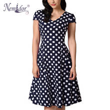 Nemidor 2018 Women Elegant Polka Dot V-neck Short Sleeve Party Swing Dress Casual Patchwork A-line Summer Dress 2024 - buy cheap