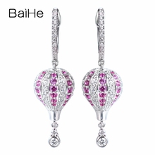 BAIHE-pendientes de oro blanco de 14K con diamantes naturales para mujer, aretes de zafiro Rosa Natural, joyería de moda, globo aerostático 2024 - compra barato