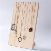 Unpainted Solid Wood Board Jewelry Holder Pendant Necklace Display Stand Organizer Rack 24.5 x 15cm 2024 - compre barato